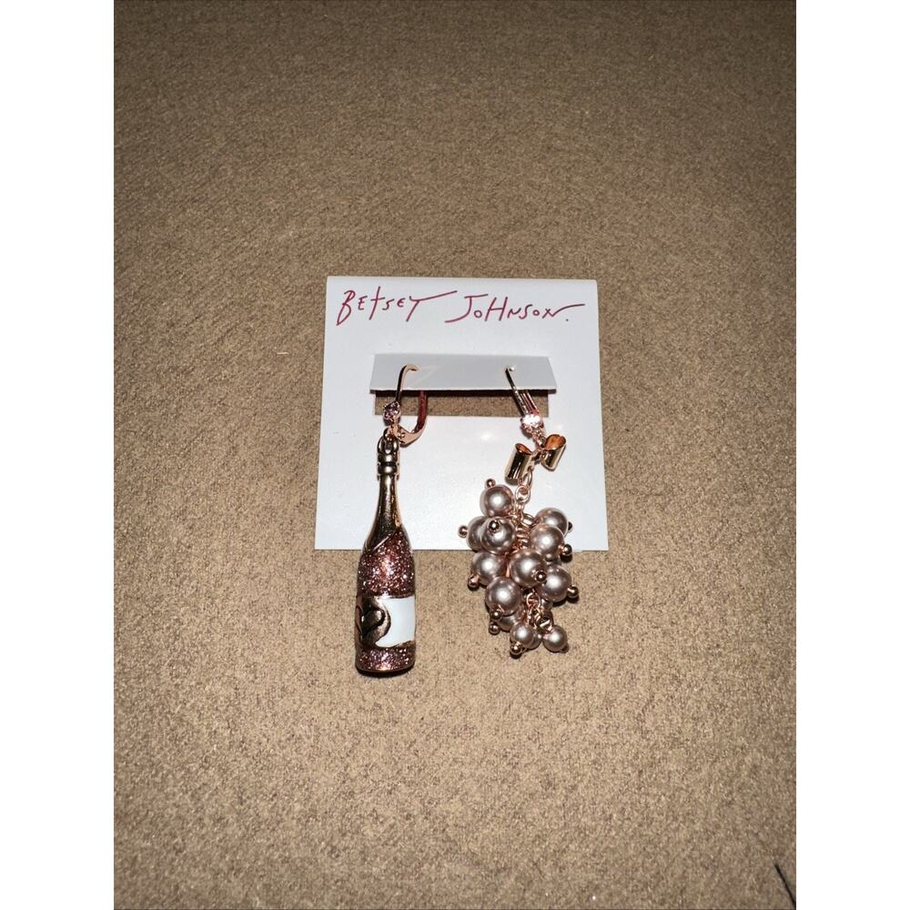 Betsey Johnson Champagne & Grapes New Year's Rose Gold Tone Earrings. 2".